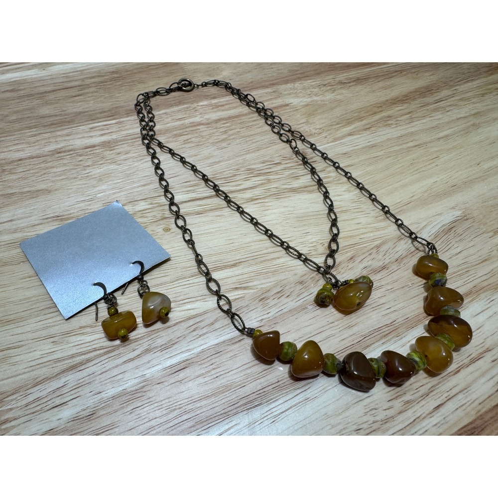 Vintage Agate 18" Necklace and Earrings Set